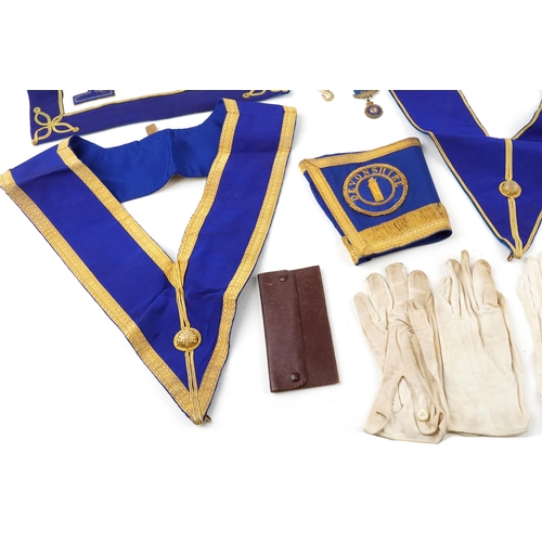 1497 - Collection of masonic and Royal Order of Buffaloes regalia housed in a case including jewels and sas... 