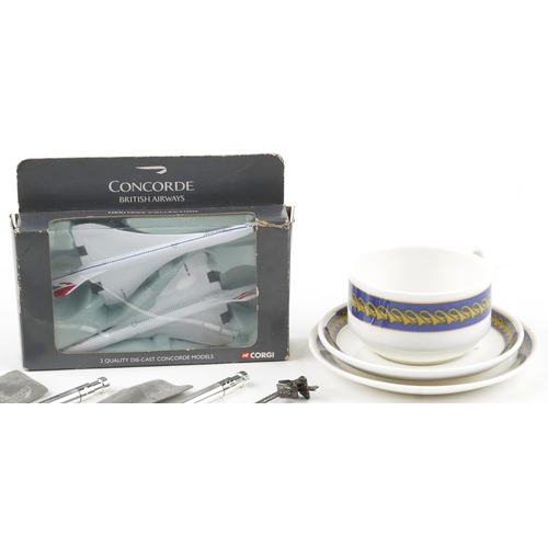 402 - Concorde memorabilia including Royal Doulton British Airways trio and diecast aeroplanes by Corgi wi... 