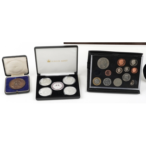 1203 - Coinage and sundry items including Michael Faraday bronze medallion with fitted case