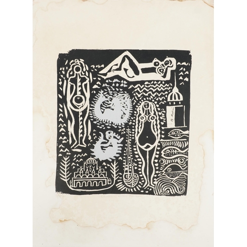 1247 - Bedri Rahmi - Abstract composition with nude females, screen print on card inscribed in pencil, limi... 