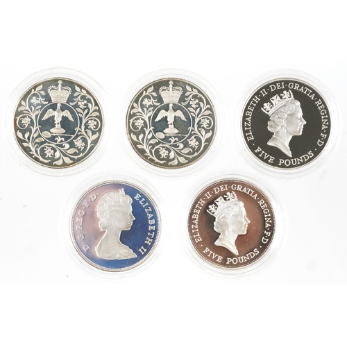 1434 - Five commemorative silver crowns with cases including commemorating Queen Elizabeth II 70th Birthday