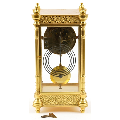 6 - 19h century French ormolu four glass mantle clock striking on a gong, with pillars having a circular... 