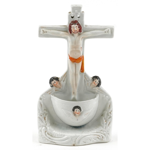 314 - Victorian Staffordshire pottery holy water font, 21cm high