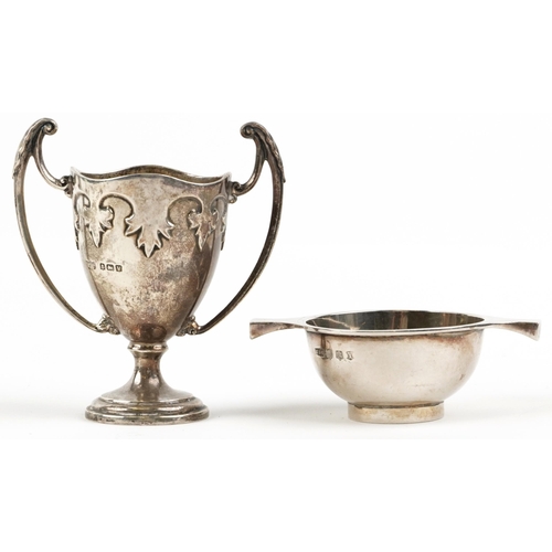 193 - Mappin & Webb twin handled trophy engraved Saint Vincent Saffery Billiard Cup 1920 and a silver twin... 