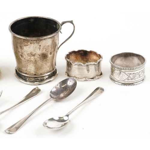 291A - Edwardian and later silver objects including a christening tankard, sterling silver cake slice and e... 