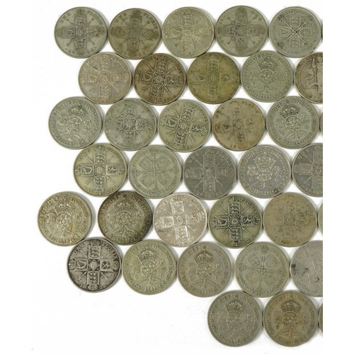 1417 - Collection of British pre decimal, pre 1947 two florins and two shillings, 677g