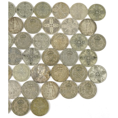 1417 - Collection of British pre decimal, pre 1947 two florins and two shillings, 677g