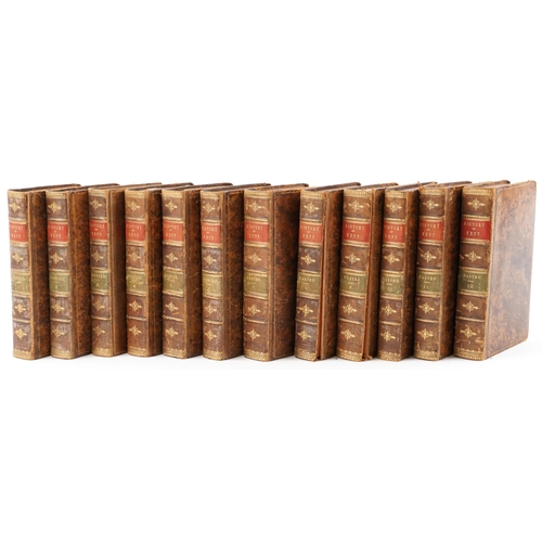 The History and Topographical Survey of the County of Kent, set of 18th century leather bound hardback books by Edward Hasted comprising volumes 1-12, printed by W Bristow on The Parade 1797