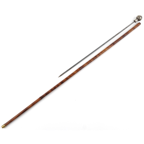 447 - Military interest bamboo walking swordstick with Queen's Own Rifles of Canada regimental pommel, 90c... 