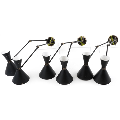 1324 - Three contemporary two branch Anglepoise wall lights, each approximately 75cm in length