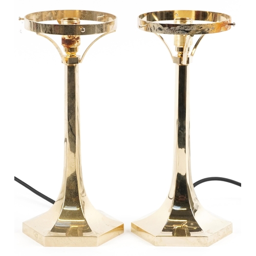 1322 - Pair of hexagonal gilt brass table lamps, 32.5cm high