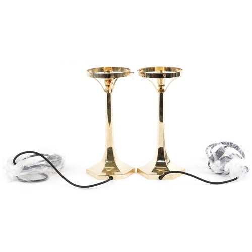 1322 - Pair of hexagonal gilt brass table lamps, 32.5cm high