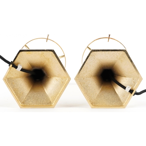 1322 - Pair of hexagonal gilt brass table lamps, 32.5cm high