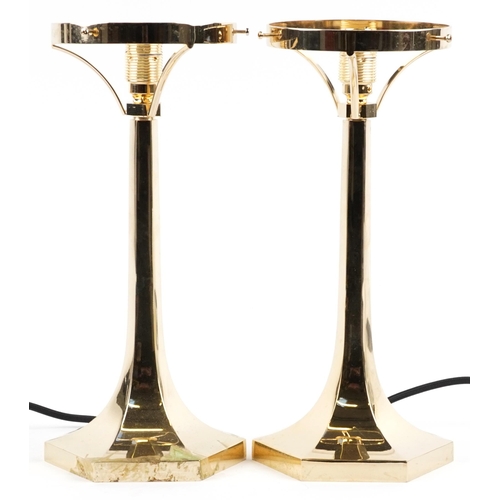 1321 - Pair of hexagonal gilt brass table lamps, 32.5cm high