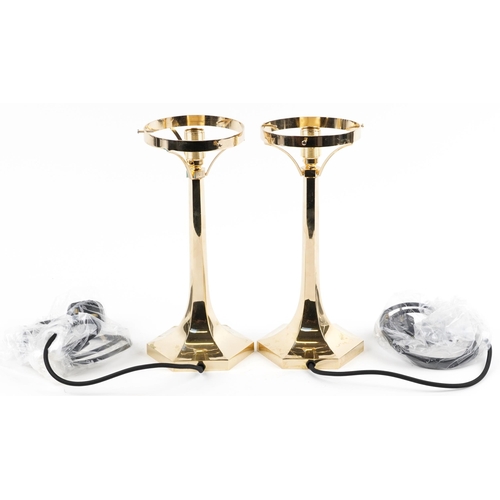 1321 - Pair of hexagonal gilt brass table lamps, 32.5cm high