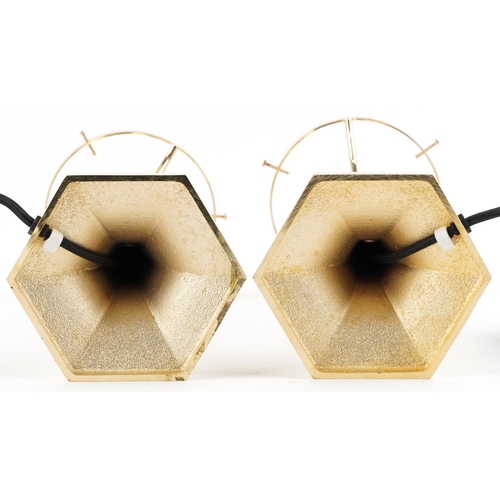 1321 - Pair of hexagonal gilt brass table lamps, 32.5cm high