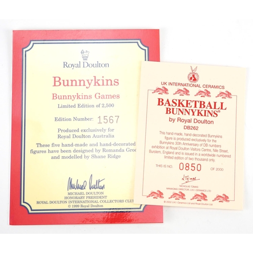 359 - Five Royal Doulton Bunnykins figures from the Bunnykins Games Collection, produced exclusively for R... 