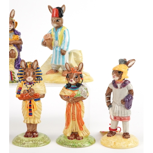 367 - Seven Royal Doulton Bunnykins figures, five with certificates, comprising Emperor Bunnykins, Egyptia... 