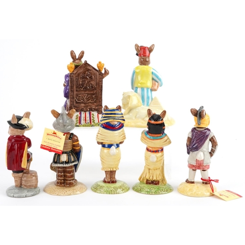 367 - Seven Royal Doulton Bunnykins figures, five with certificates, comprising Emperor Bunnykins, Egyptia... 