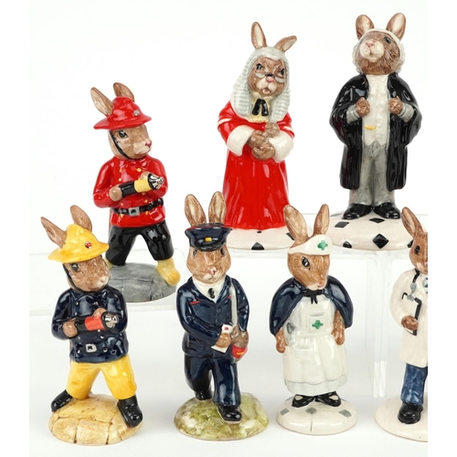 369 - Eleven Royal Doulton Bunnykins figures, two with certificates, comprising Policeman Bunnykins, two N... 