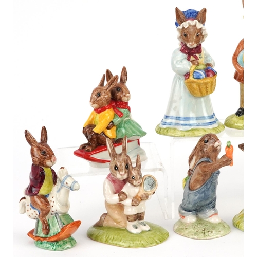 364 - Twelve Royal Doulton Bunnykins figures comprising two Billy & Bunty Bunnykins, two Tally Ho Bunnykin... 