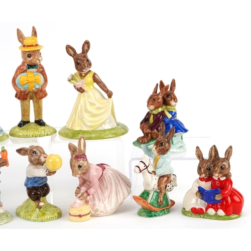 364 - Twelve Royal Doulton Bunnykins figures comprising two Billy & Bunty Bunnykins, two Tally Ho Bunnykin... 