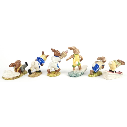 371 - Six Royal Doulton Bunnykins figures comprising Jogging Bunnykins, Olympic Bunnykins, Touch Down Bunn... 