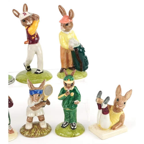 370 - Eight Royal Doulton Bunnykins figures, two with certificates, comprising Knock-Out Bunnykins, Bogey ... 