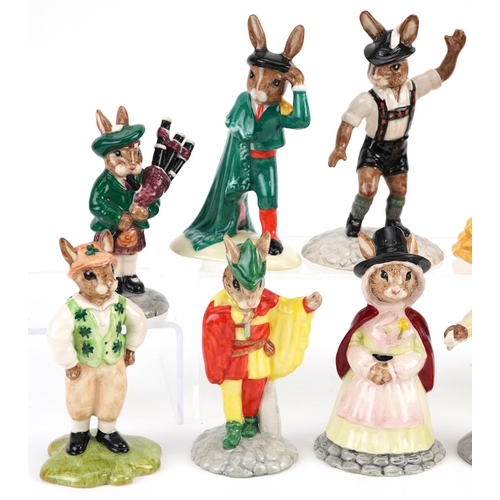 362 - Ten Royal Doulton Bunnykins figures, four with certificates, comprising Welsh Lady Bunnykins, Irishm... 