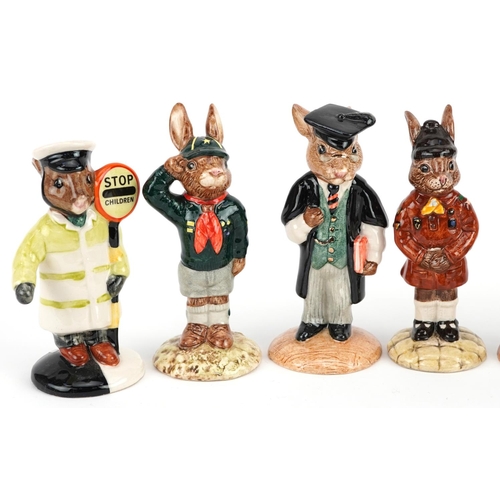 352 - Seven Royal Doulton Bunnykins figures comprising Be Prepared Bunnykins, School Day Bunnykins, School... 