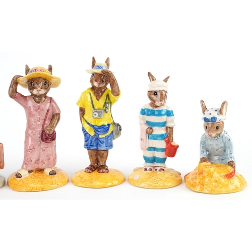 350 - Seven Royal Doulton Bunnykins figures, five with certificates, comprising Rainy Day Bunnykins, Fathe... 