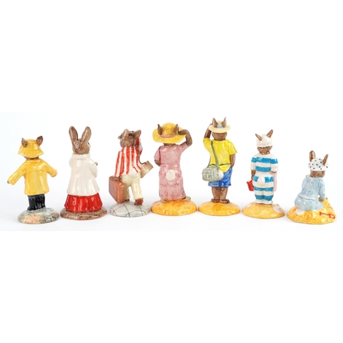 350 - Seven Royal Doulton Bunnykins figures, five with certificates, comprising Rainy Day Bunnykins, Fathe... 