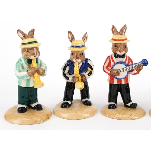 341 - Six Royal Doulton Bunnykins jazz band figures with certificates comprising Saxophone Player Bunnykin... 