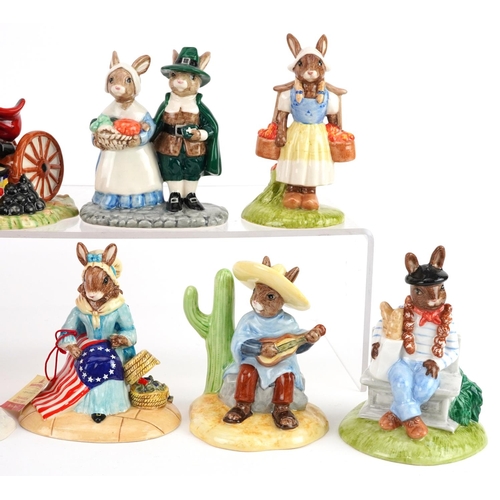 340 - Nine Royal Doulton Bunnykins figures, seven with certificates, comprising Mexican Bunnykins, Liberty... 