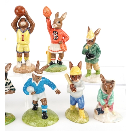 378 - Ten Royal Doulton Bunnykins figures, two with certificates, comprising Home Run Bunnykins, two Cheer... 