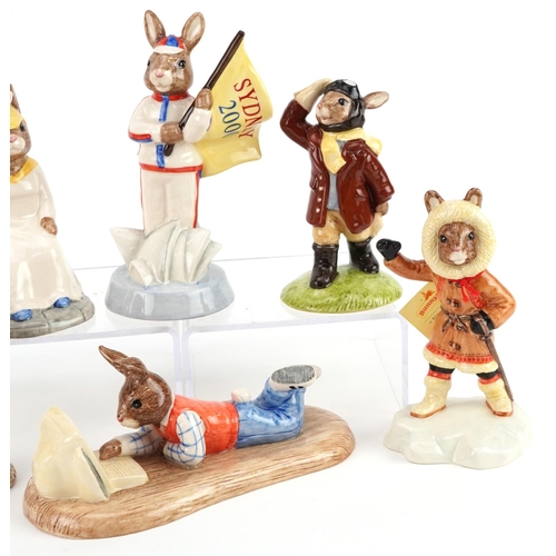 375 - Seven Royal Doulton Bunnykins figures, five with certificates, comprising Detective Bunnykins, Astro... 