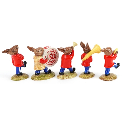 344 - Five Royal Doulton Bunnykins Oompah band figures comprising Drummer Bunnykins, Drum-Major Bunnykins,... 