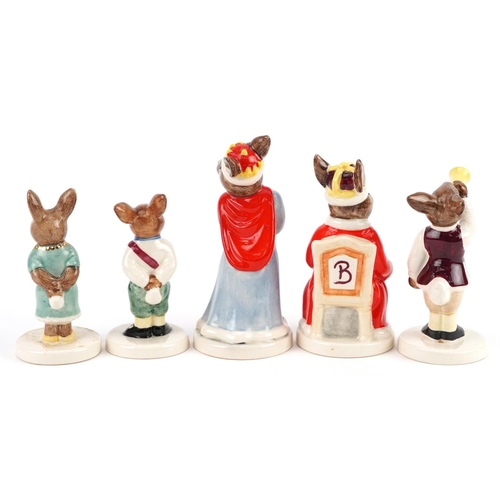 349 - Five Royal Doulton Bunnykins figures from The Royal Family Collection comprising King John Bunnykins... 