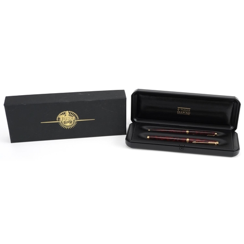 181 - Parker Duofold fountain pen with 14k gold nib and propelling pencil with case and box