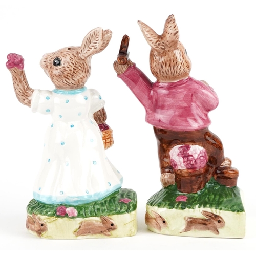 383 - Pair of large Royal Doulton style Bunnykins salt and pepper pots, the largest 16cm high