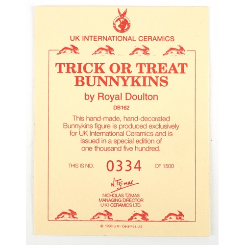 342 - Two Royal Doulton Bunnykins figures, one with certificate, comprising Trick or Treat Bunnykins and H... 