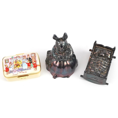 382 - Two Royal Doulton Bunnykins musical boxes and a Royal Doulton enamelled box commemorating the millen... 