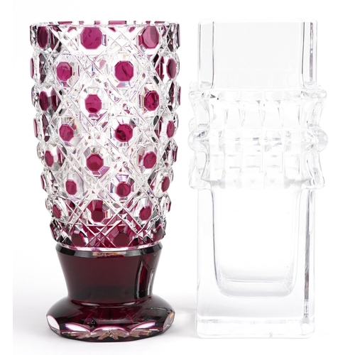 212 - Two glass vases comprising Swedish example by Royal Krona and a ruby flashed example in the style of... 