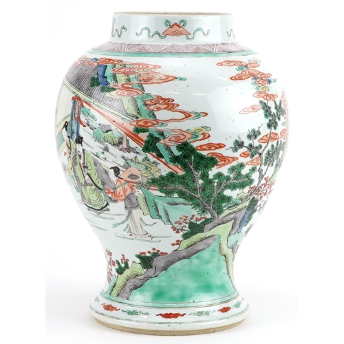 59 - Chinese porcelain baluster vase hand painted in the famille verte palette with emperors and attendan... 