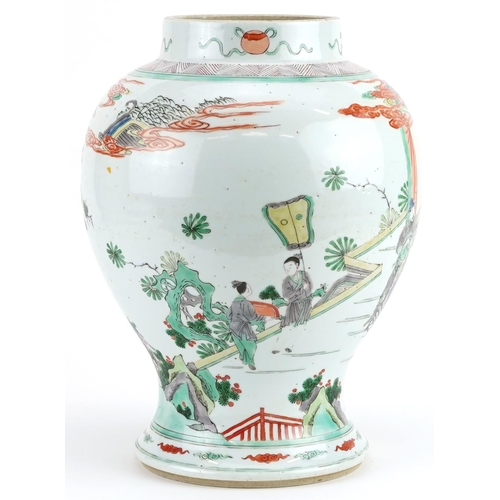 59 - Chinese porcelain baluster vase hand painted in the famille verte palette with emperors and attendan... 