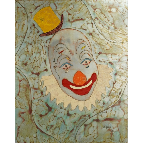 404 - Pierre Jean-Philippe Jenere - Portrait of a Pierrot, painting on metal panel, framed, 85cm x 63cm ex... 