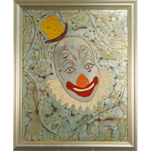 404 - Pierre Jean-Philippe Jenere - Portrait of a Pierrot, painting on metal panel, framed, 85cm x 63cm ex... 