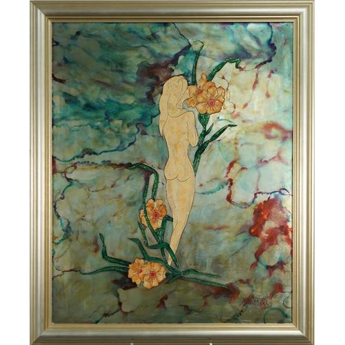 406 - Pierre Jean-Philippe Jenere - Portrait of a nude female, painting on metal panel, framed, 85cm x 63c... 