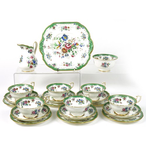 1279 - Hammersley & Co floral six place tea service retailed by T Goode & Co, the largest 25cm wide