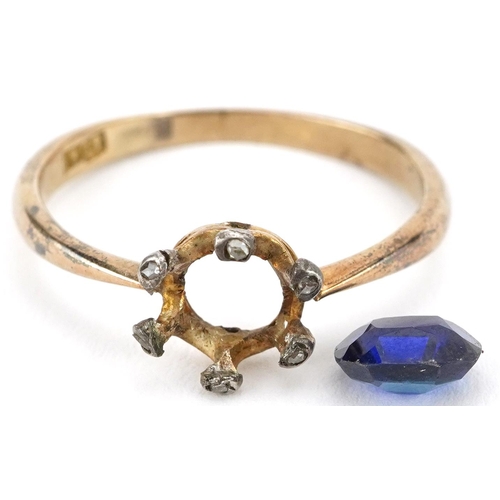 2736 - 18ct gold sapphire and diamond cluster ring, the sapphire approximately 6.60mm x 5.80mm x 3.50mm dee... 